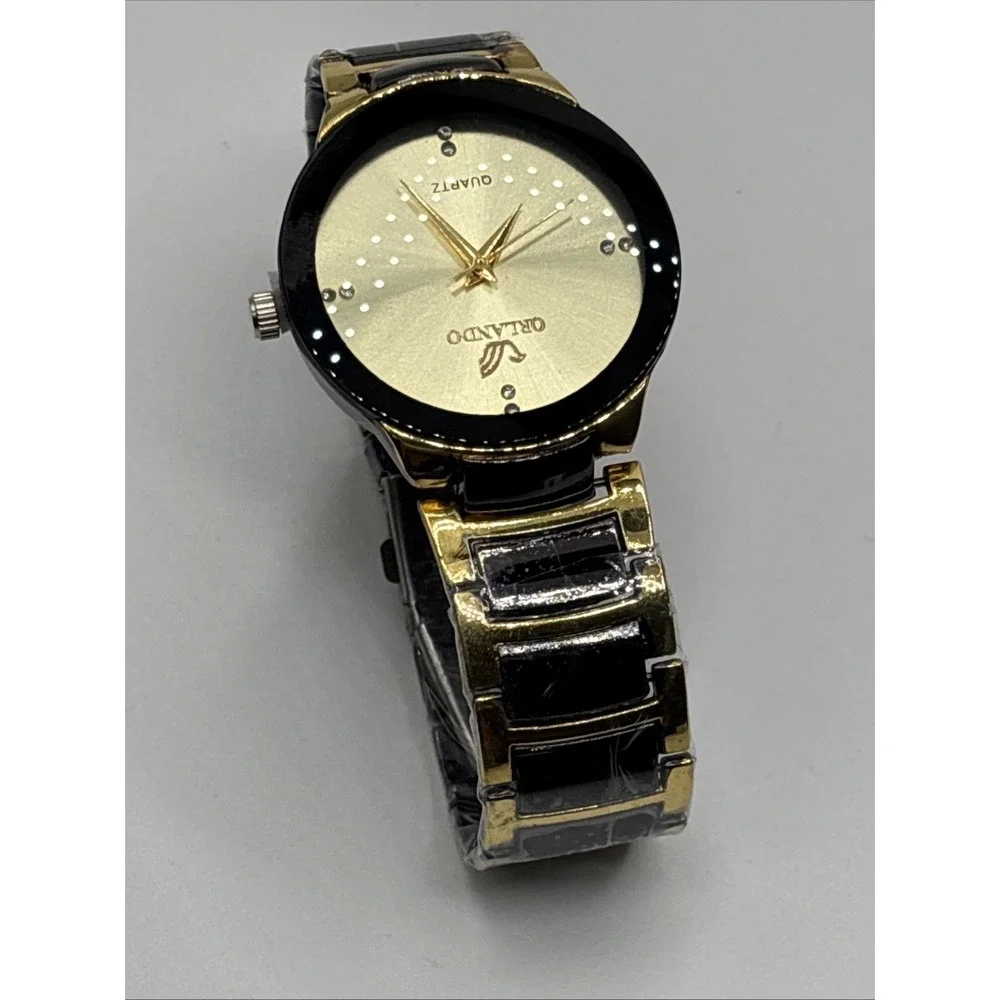 New Men Luxury Watches  Cool Black Gold Quartz Steel Wristwatch Orlando.‎